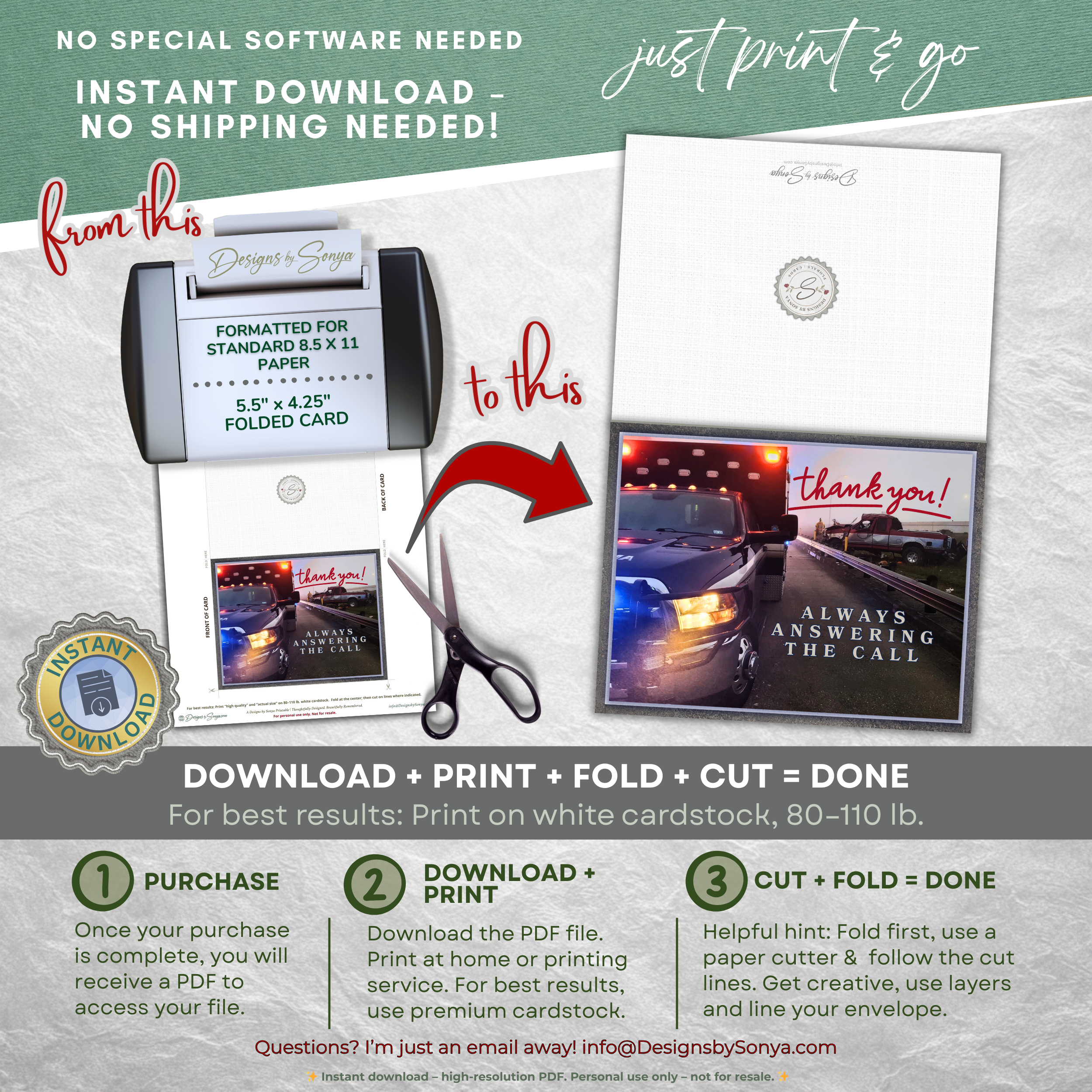 EMS Appreciation Card Printable, EMT Thank You Card A2, Always Answering the Call, Paramedic Thank You Printable