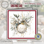Ivory & Gold Ornament Watercolor Printable Christmas  5.5” Square Card – Elegant Holiday Greeting Note Card for Family and Friends