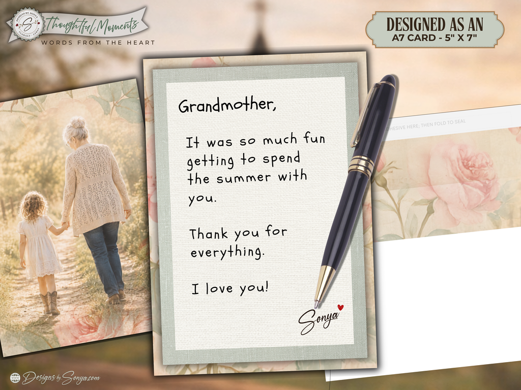 Grandmother Greeting Card, Grandma Gift from Granddaughter, 5" x 7" Printable, Thinking of You, Floral Keepsake Birthday Digital Download