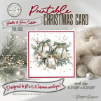 Printable Christmas Card | Sage Green Bows & Ivory Ornaments | White Winter Florals | Elegant Watercolor Square Holiday Greeting Card