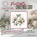 Printable Christmas Card | Sage Bow Ornament with Holly & Pinecones | Elegant Watercolor Holiday Card