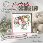 Printable Christmas Card | Red Gold & Sage Green Bow Ornaments | Elegant Watercolor Floral Square Holiday Greeting Card