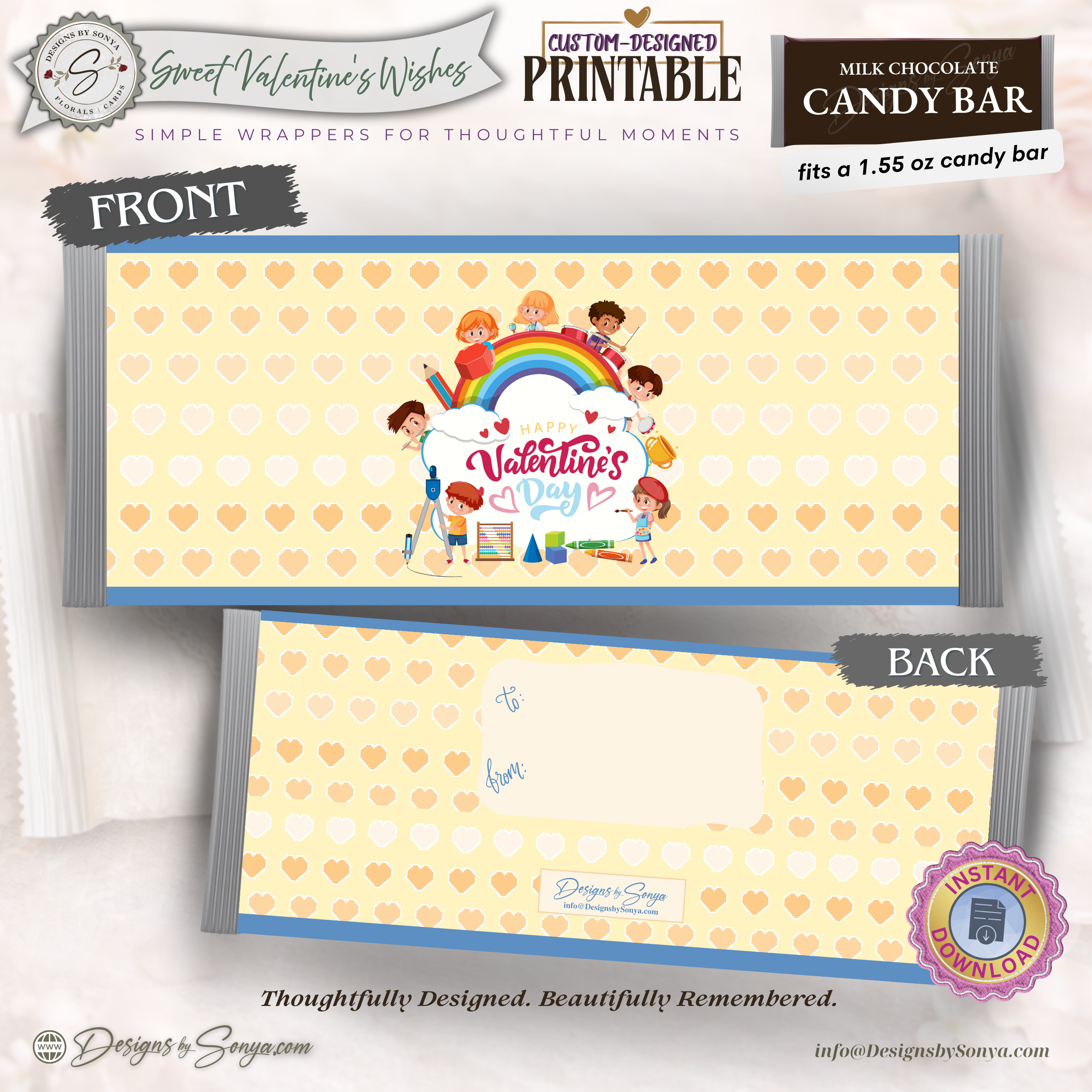 Kids Valentine Candy Bar Wrapper Printable – Classroom Valentine's Treat Wrap for 1.55 oz Chocolate Bars – Happy Valentine’s Day Gift