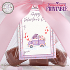 Valentine’s Day Printable Gift Tag – Cute Purple Car & Hearts – 2x3 Treat Bag Tag for Classroom Gifts, Teachers, Kids, Neighbors, DIY Valentine