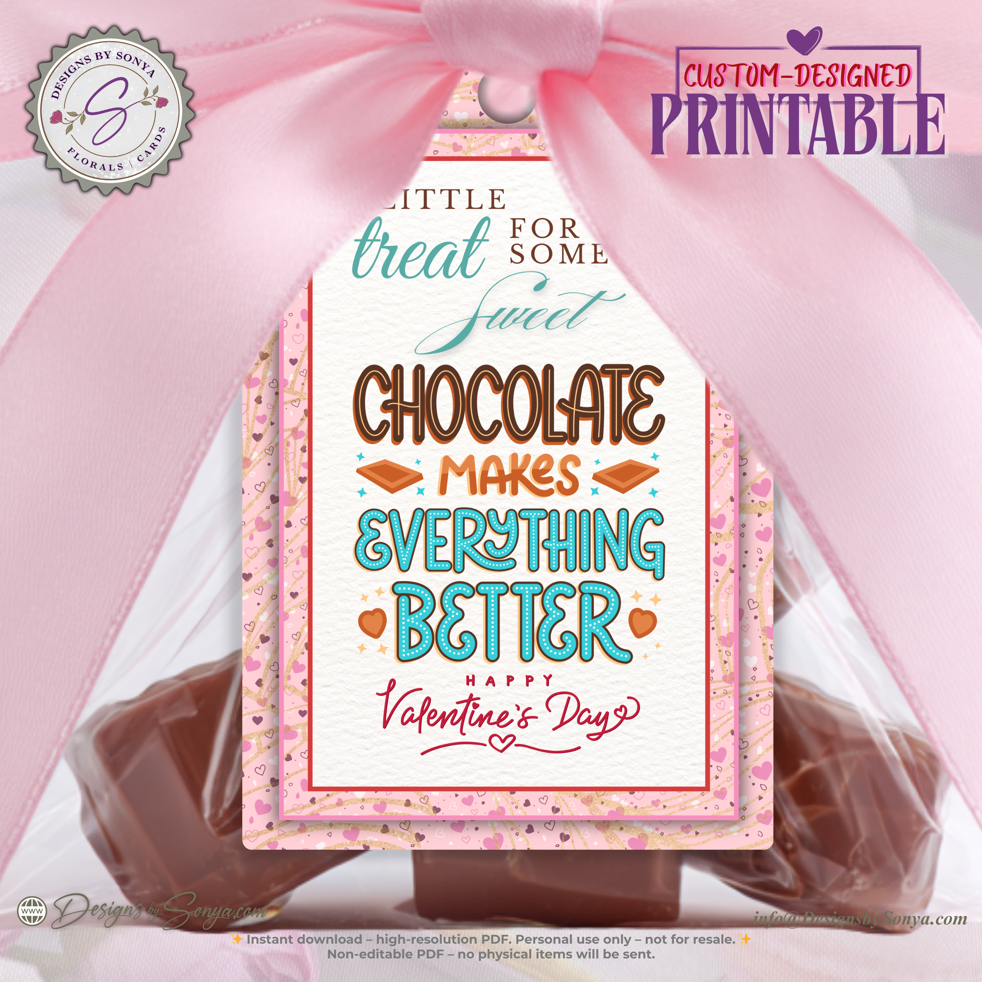 Chocolate Makes Everything Better Valentine Printable Tags – 2x3 Treat Bag Tags – Classroom Party Favors – Cute Valentine Gift Tags – Instant Download