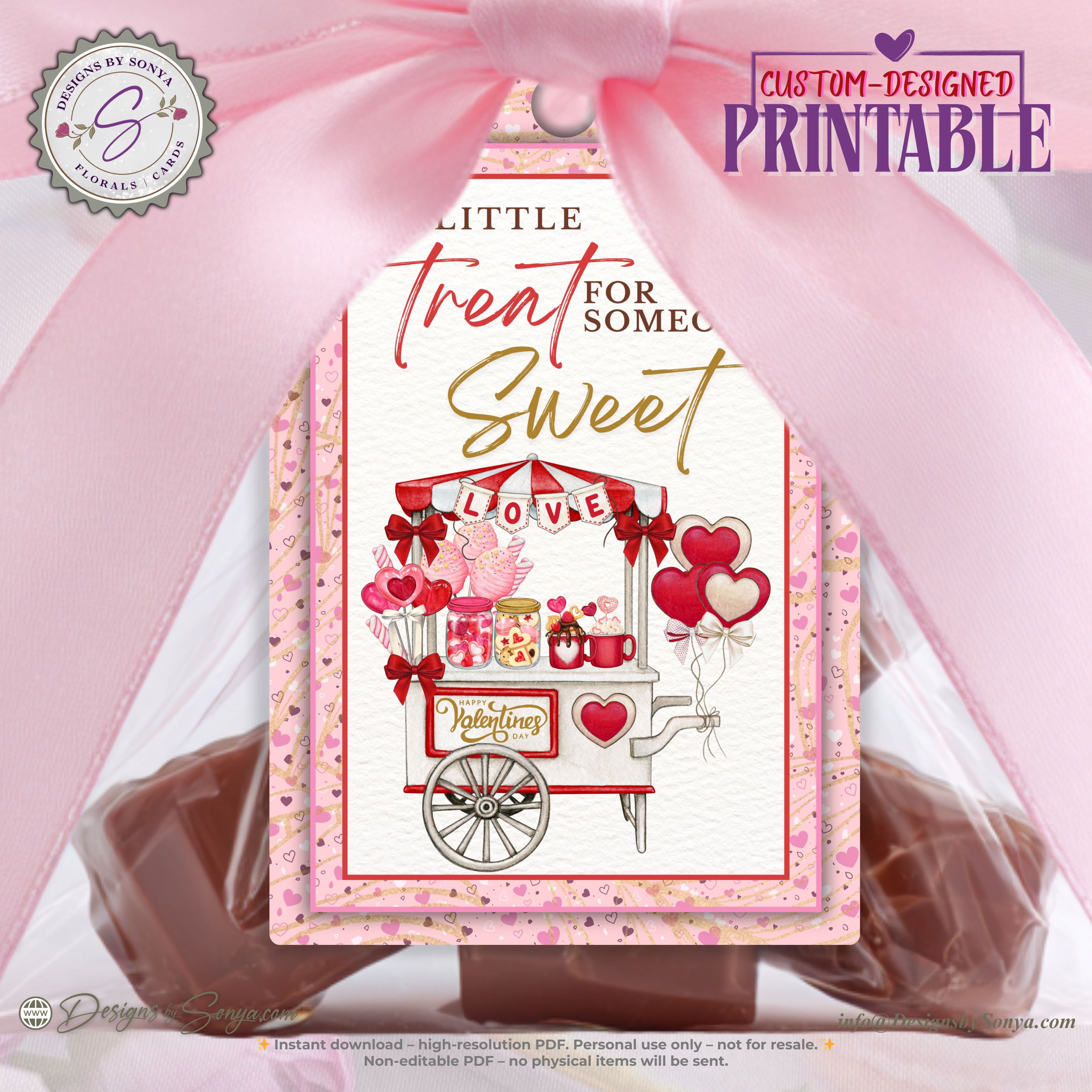 Treat for Someone Sweet Printable Valentine Tag – Candy Cart Gift Tag for Classroom Treat Bags, Teachers, Neighbors – 2x3 DIY Favor Tag