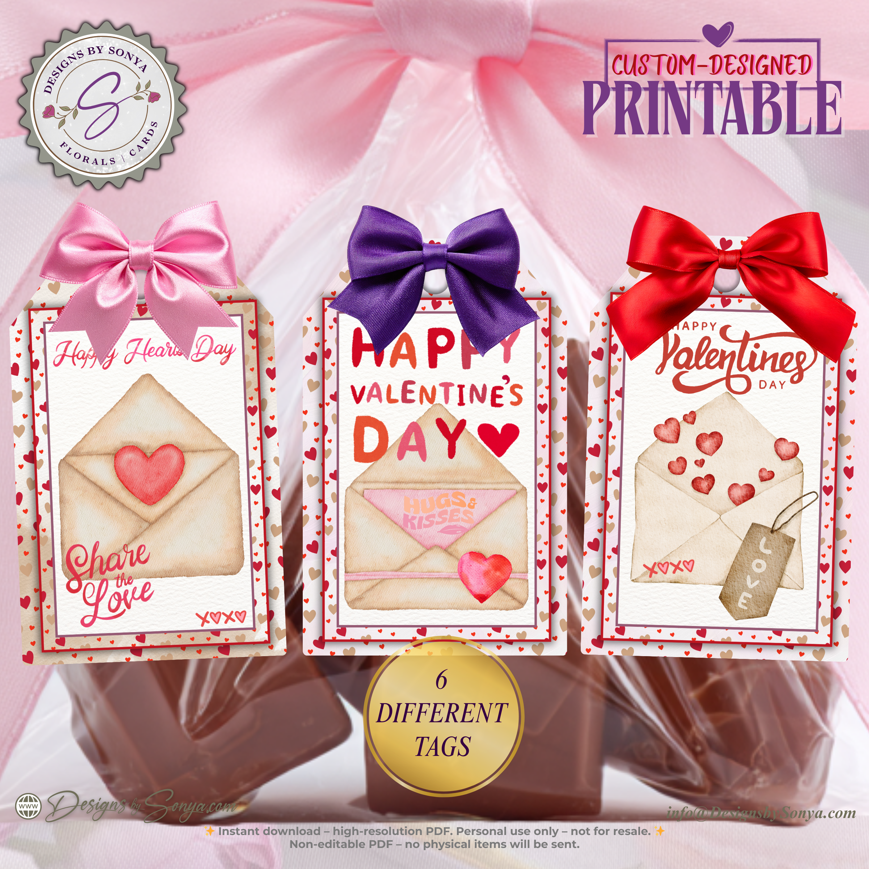 Valentine’s Day Printable Gift Tags – 6 Envelope Designs – 2x3 Treat Bag Tags for Classroom Gifts, Teachers, Kids, Party Favors – Instant Download