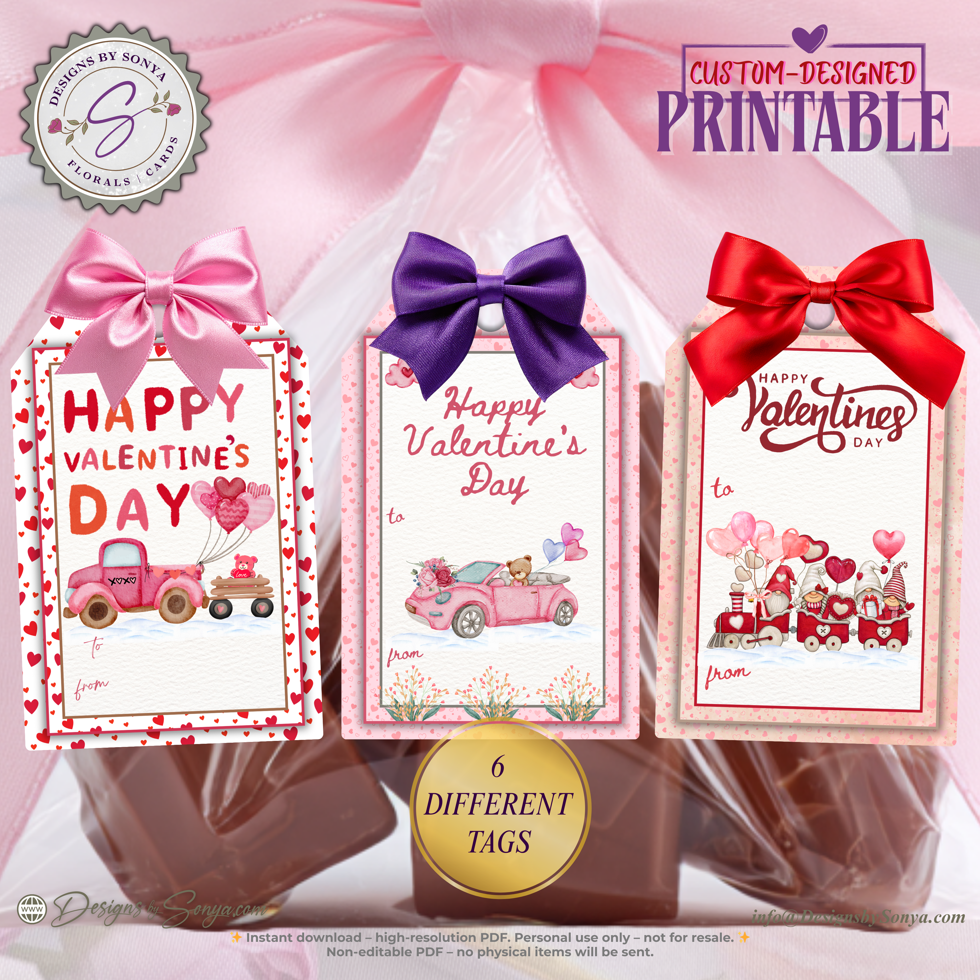 2×3 Valentine Printable Tags – Cupid Red Truck Designs – 6 Treat Bag Tags for Classroom Parties, Teachers, Kids – DIY PDF Download