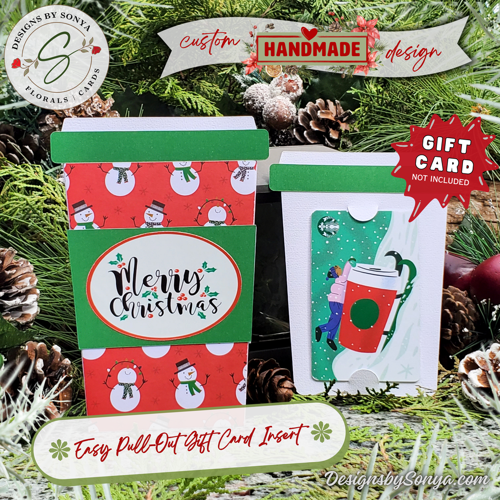 Handmade Christmas Gift Card Holder | Coffee Cup Gift Card Holder for Teachers, Coworkers & Coffee Lovers | Snowman Merry Christmas Design