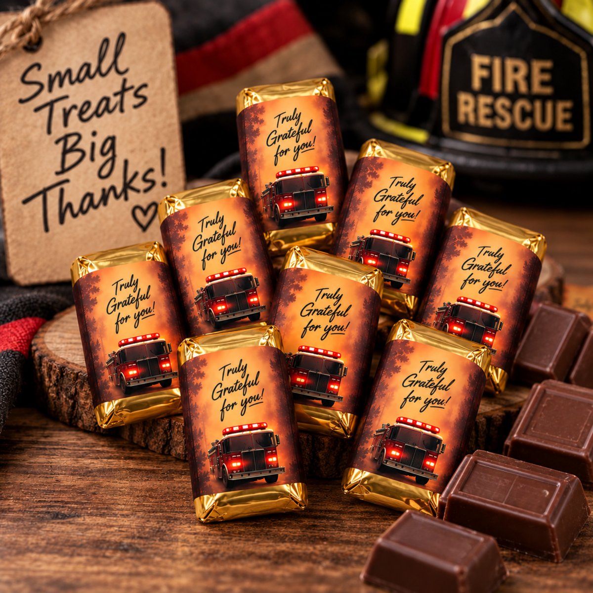 Printable Firefighter Appreciation Mini Candy Bar Wrappers | Truly Grateful Thank You Treats