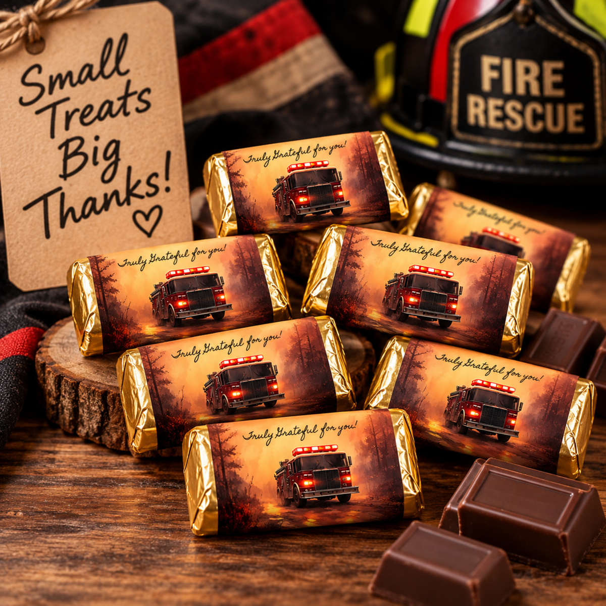 Firefighter Thank You Treats | Printable Mini Candy Bar Wrappers for Fire Department Appreciation