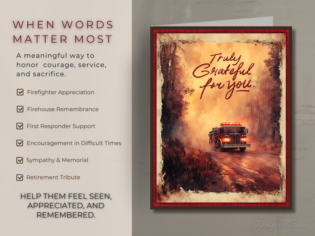 Texas Wildfire "Truly Grateful for You" Printable Thank You Card for Firefighters and First Responders