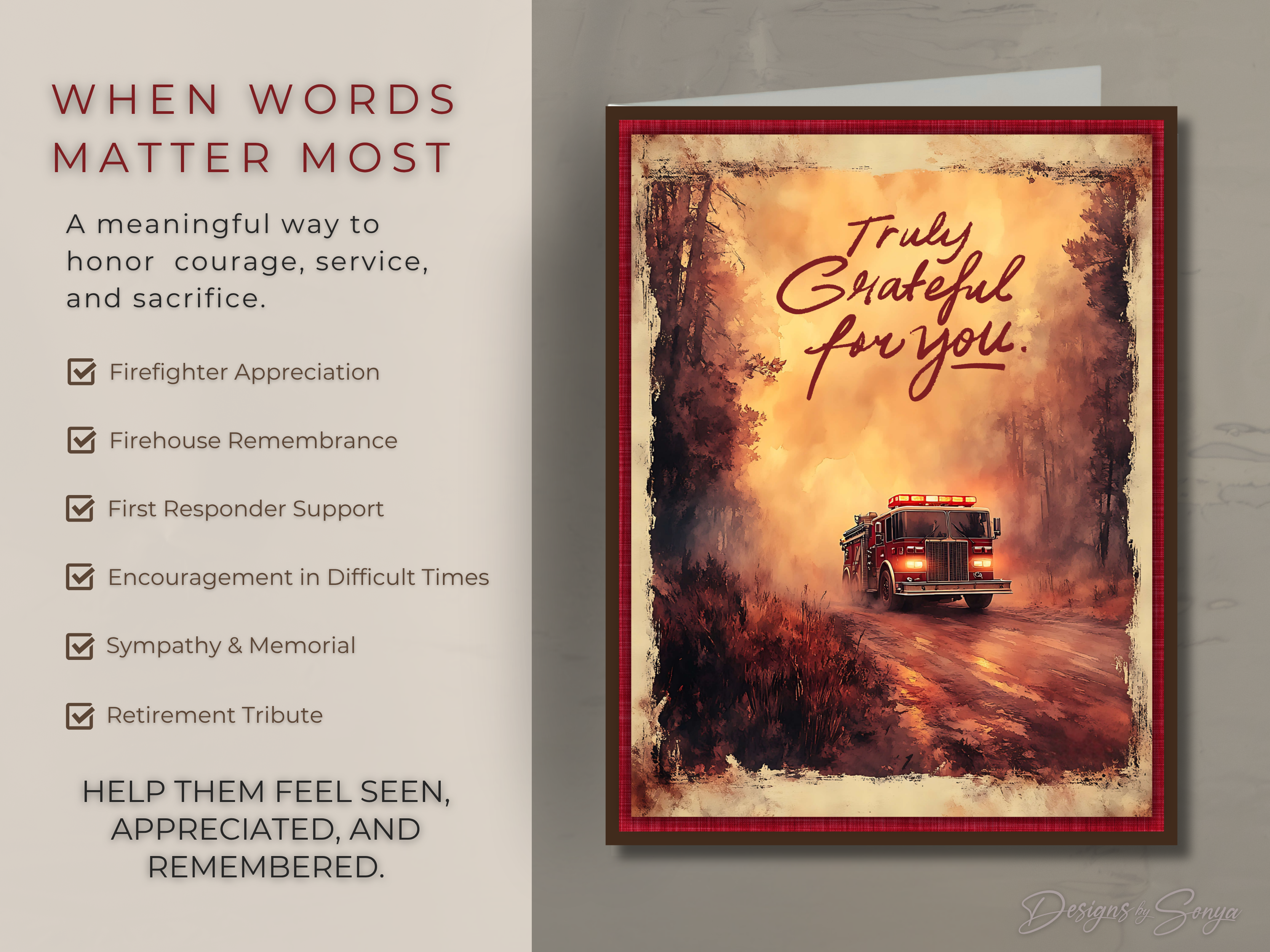 Texas Wildfire "Truly Grateful for You" Printable Thank You Card for Firefighters and First Responders
