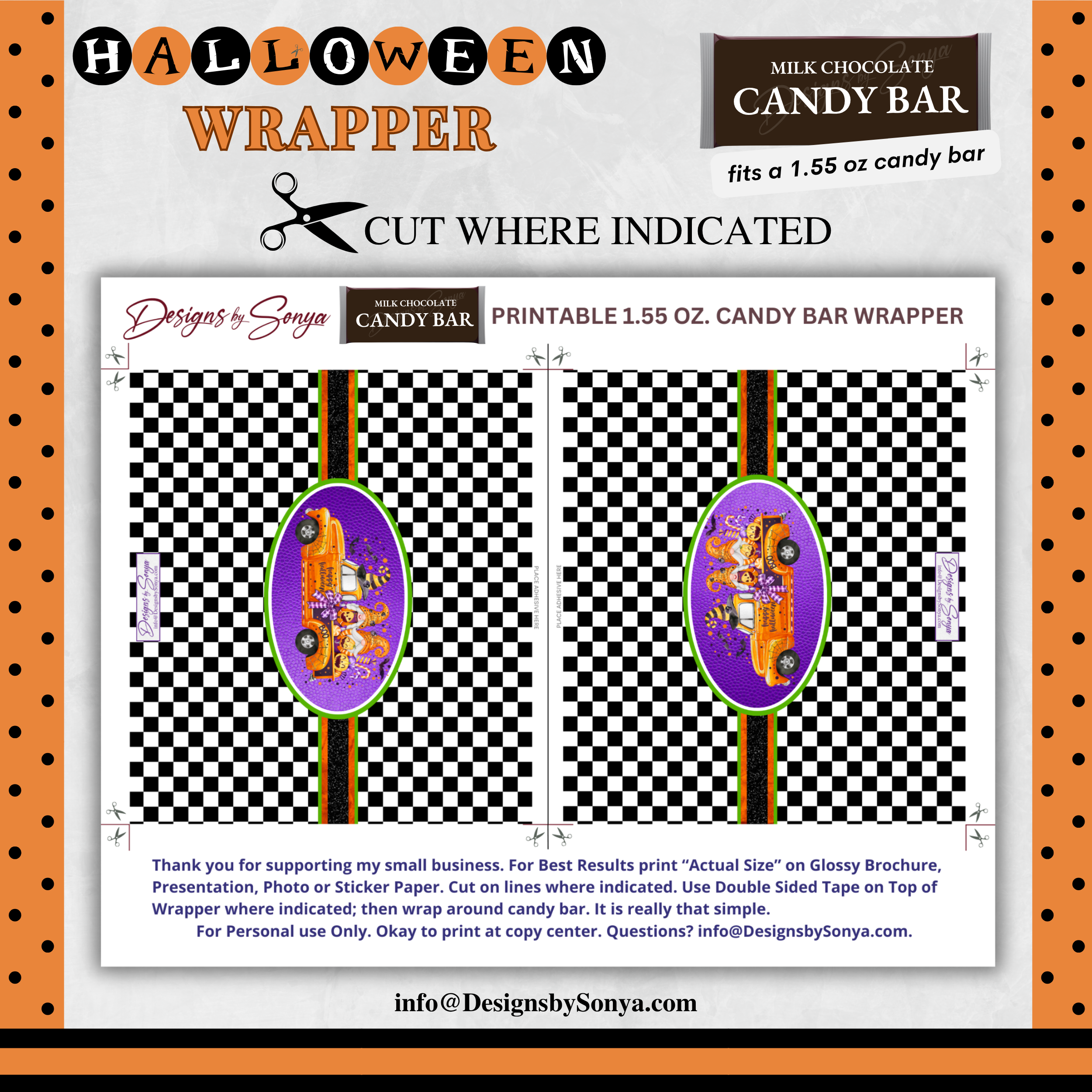Custom Halloween Digital Candy Bar Wrapper | Printable Candy Bar Covers | Instant Download for Trick-or-Treat Party Favors | Fits 1.55 oz Hershey's Chocolate Bar