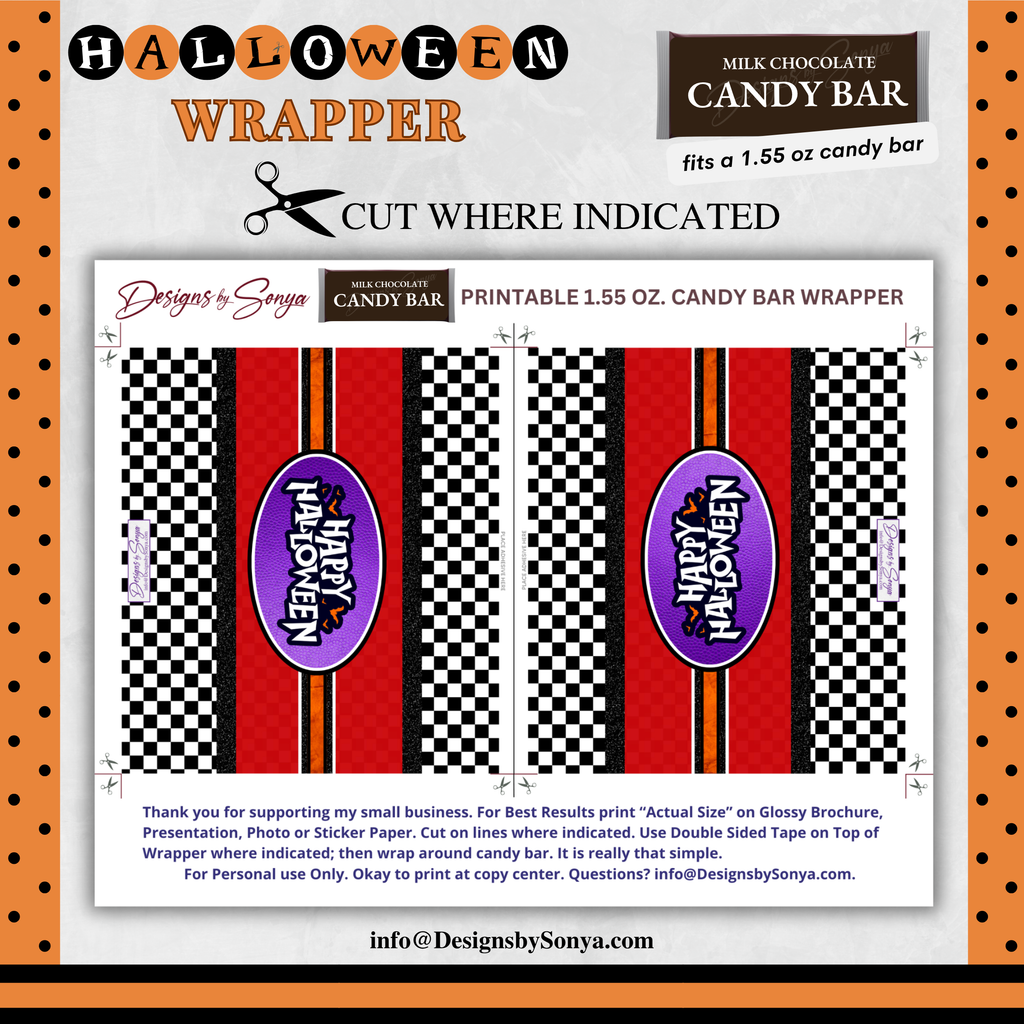 Custom Halloween Digital Candy Bar Wrapper | Printable Candy Bar Covers | Instant Download for Trick-or-Treat Party Favors | Fits 1.55 oz Hershey's Chocolate Bar