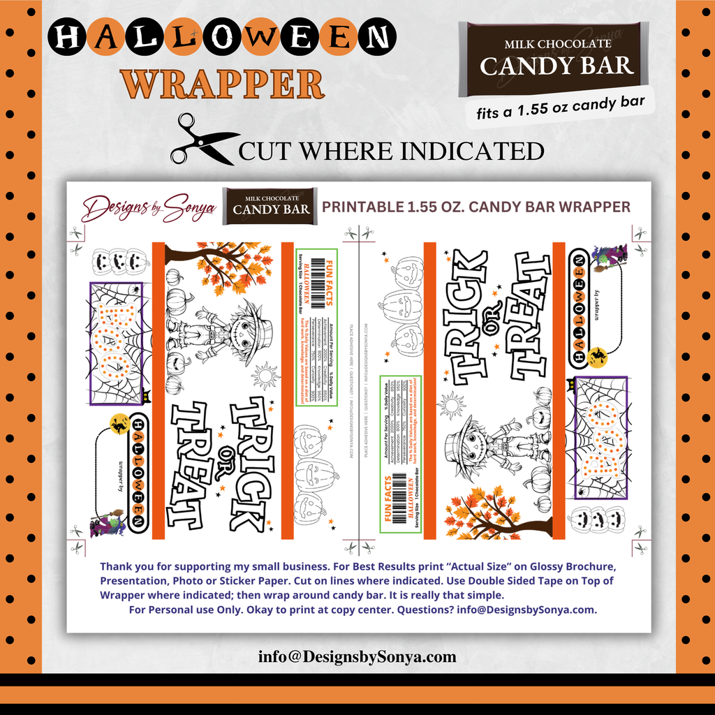 Classroom Activity for Teachers | Halloween Digital Coloring Candy Bar Wrapper | Instant Download Printable for Trick-or-Treat Party Favors