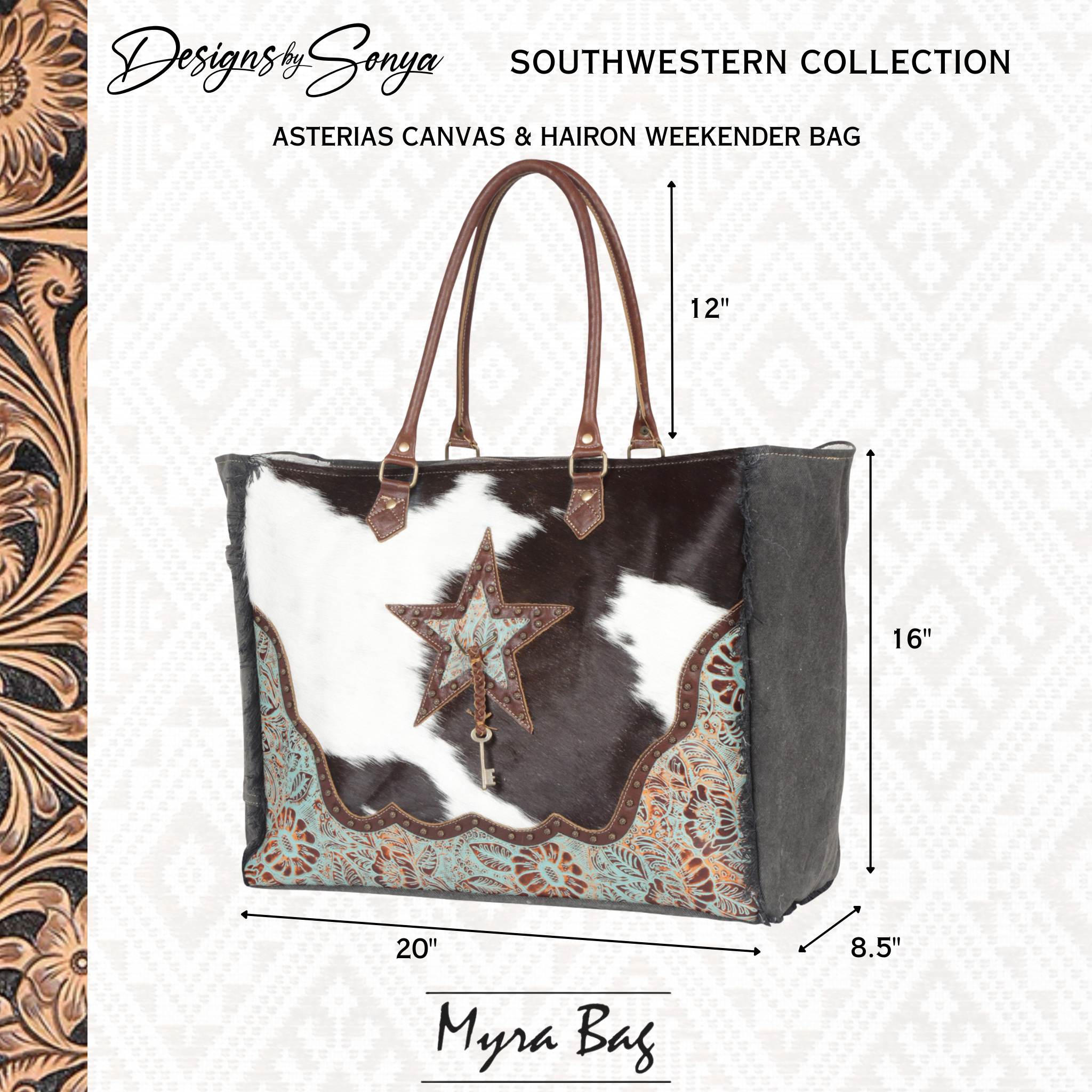 Classic Southwestern Elegance | Asterias Canvas and Hair-on Fur Leather Bag | Myra Bags | S-4393