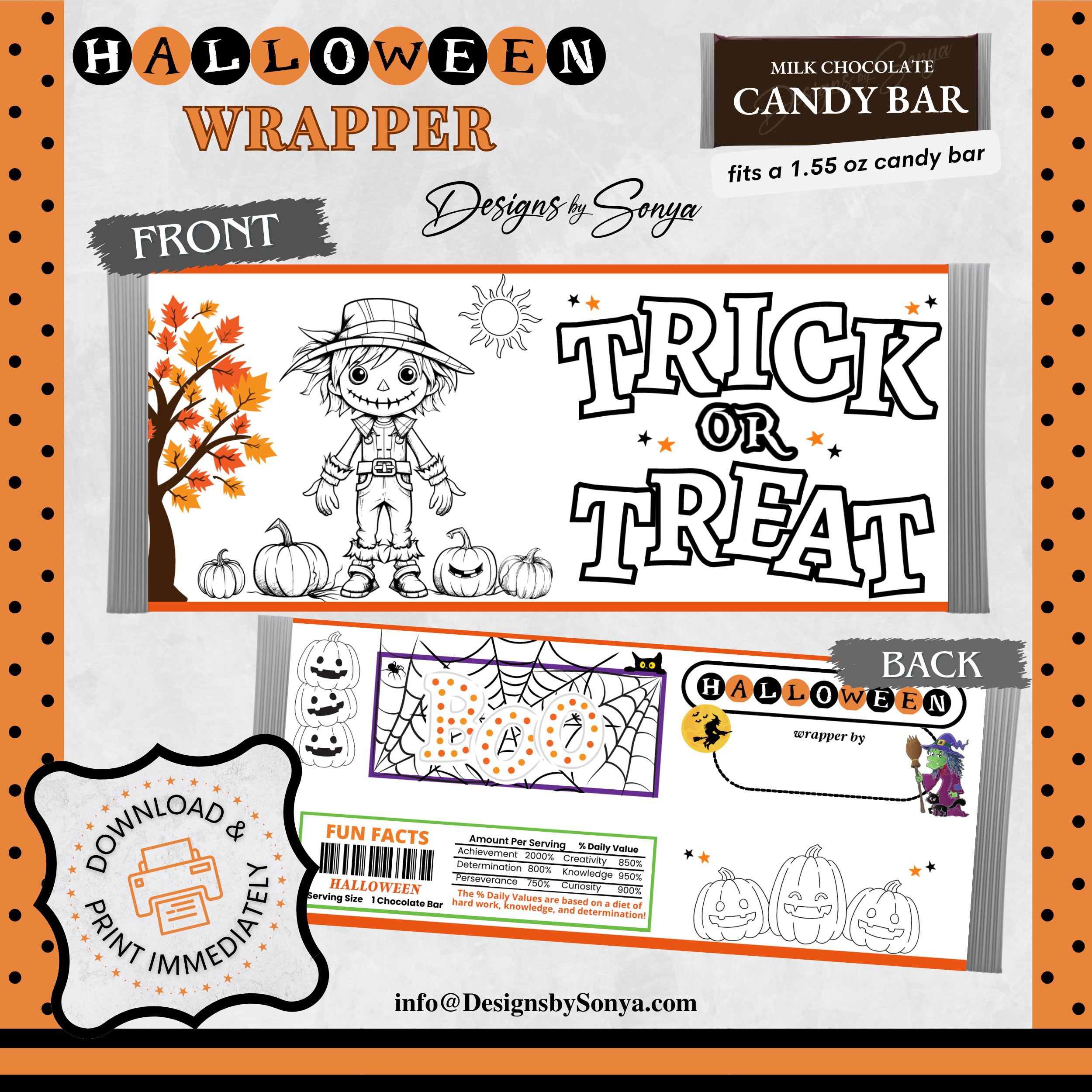 Classroom Activity for Teachers | Halloween Digital Coloring Candy Bar Wrapper | Instant Download Printable for Trick-or-Treat Party Favors