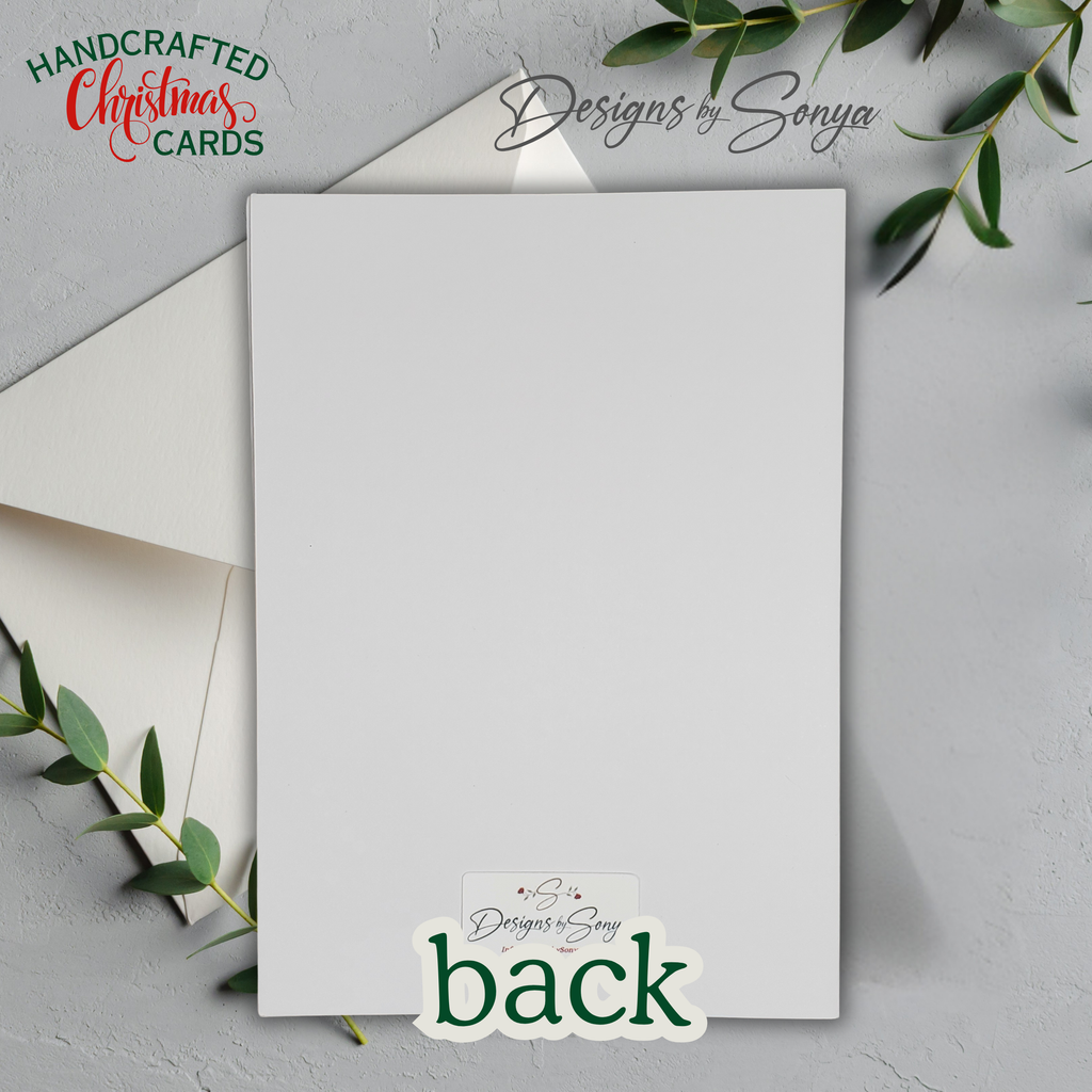 Luxury Handcrafted A7 Christmas Card – Elegant Gold Reindeer with Sheer Bow | Merry Christmas & Happy New Year Greeting Card