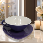 Discontinued Mary Kay Heart Teacup and Saucer Set, Purple Ceramic Cup, Rare Collectible Tea Cup Set, Romantic Gift Idea, New Unused