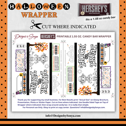 Classroom Activity for Teachers | Halloween Digital Coloring Hershey Bar Wrapper | Instant Download Printable for Trick-or-Treat Party Favors