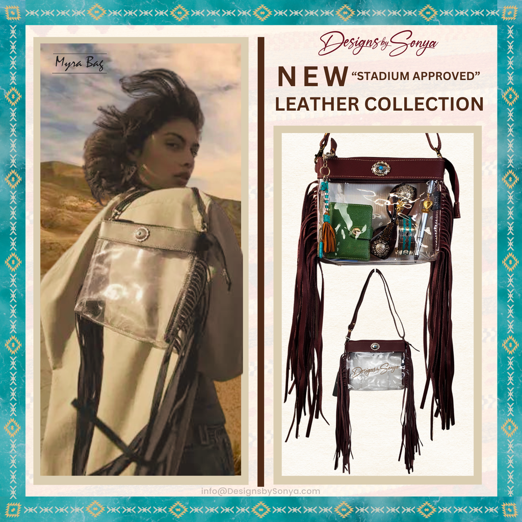 Southwestern Chocolate Leather Clear Crossbody Bag | Concert & Stadium Approved | Azura Myra Bag S-9553