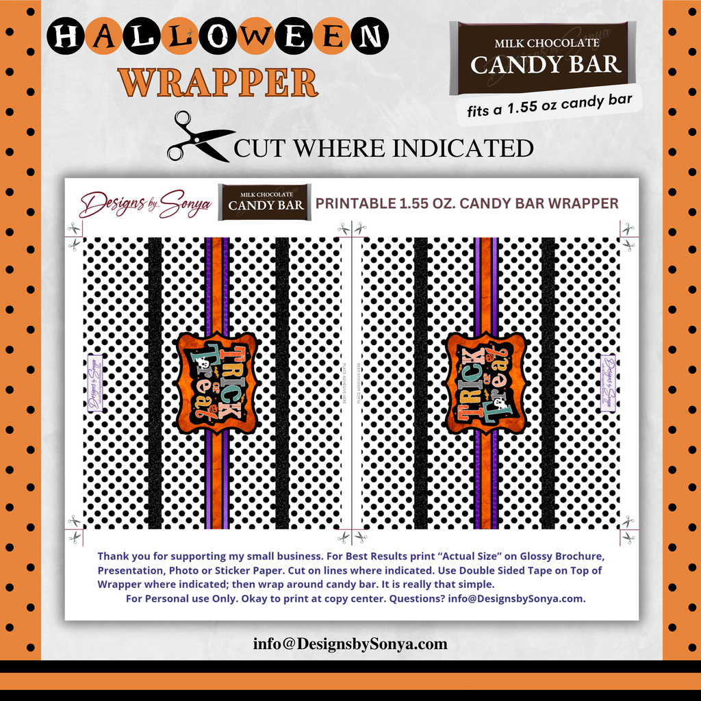 Custom Halloween Digital Candy Bar Wrapper | Printable Candy Bar Covers | Instant Download for Trick-or-Treat Party Favors | Fits 1.55 oz Hershey's Chocolate Bar