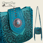 Montana West Turquoise Hand-Tooled Floral Crossbody Fringe Purse with Concealed Carry | Turquoise | MW1249-8360TQ