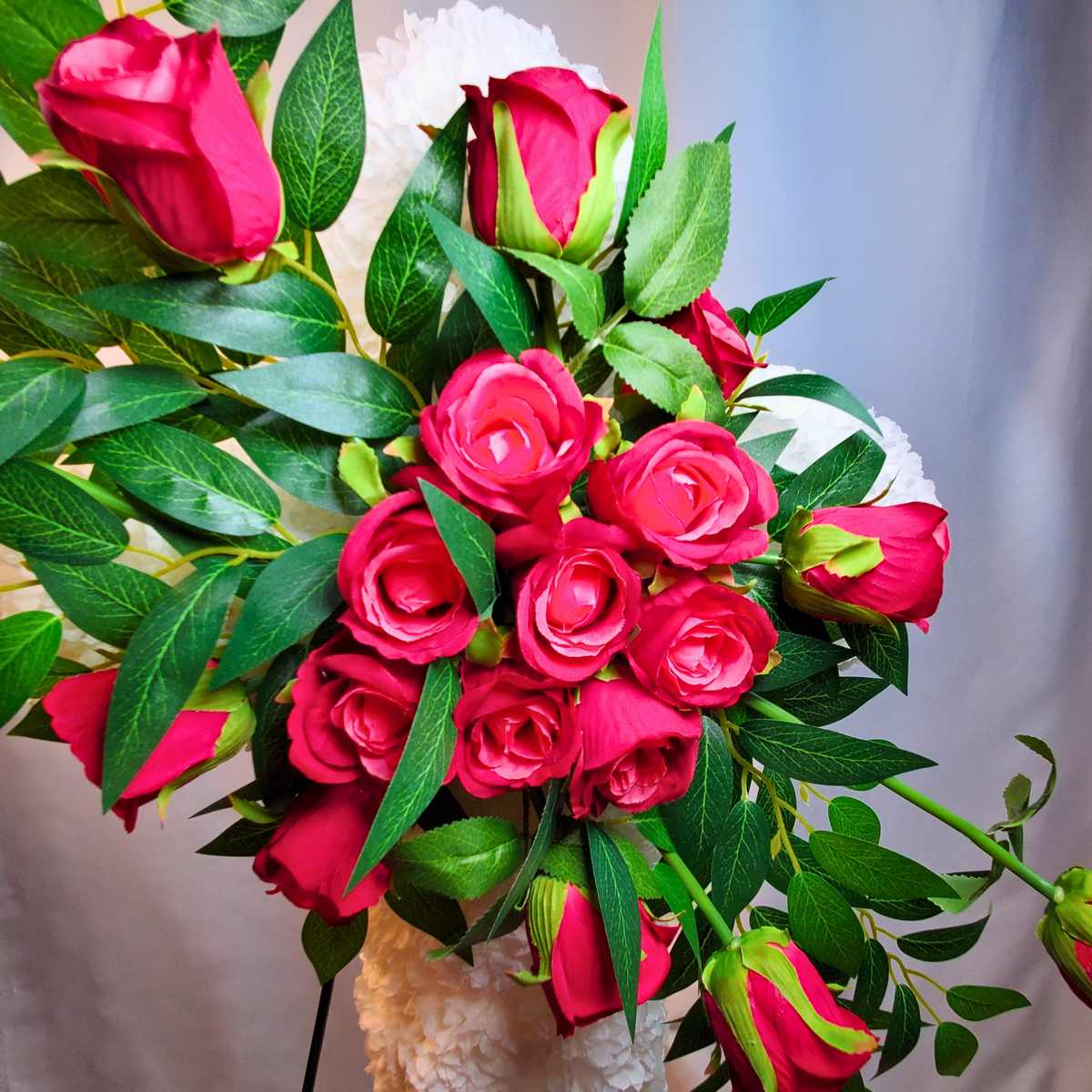 Eternal Love Standing Cross with Red Roses | Sympathy Florals for Funeral, Memorial, Cemetery