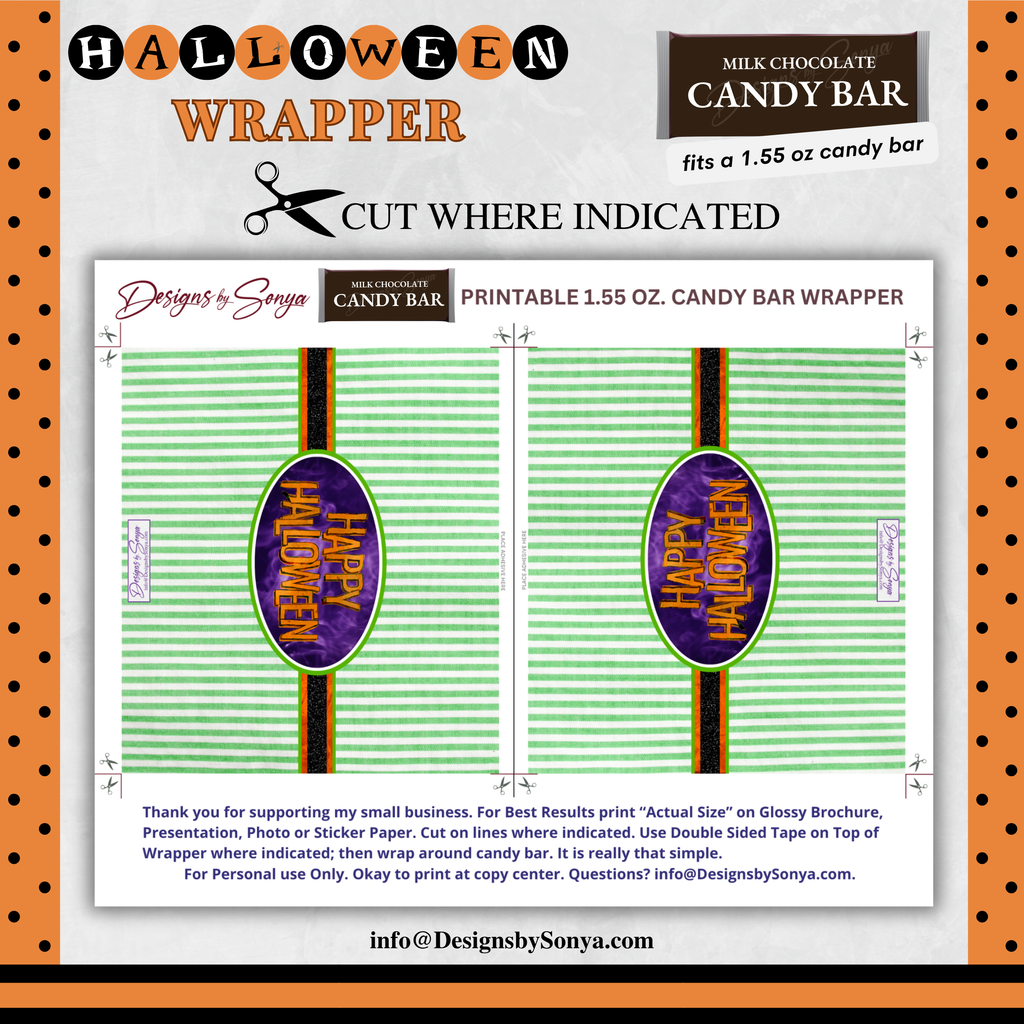 Custom Halloween Digital Candy Bar Wrapper | Printable Candy Bar Covers | Instant Download for Trick-or-Treat Party Favors | Fits 1.55 oz Hershey's Chocolate Bar