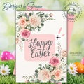 Elegant Custom Designed 5 x 7 Printable Greeting Card - Floral Design of Pink and Beige Roses adorned with "Happy Easter" - Instant Download