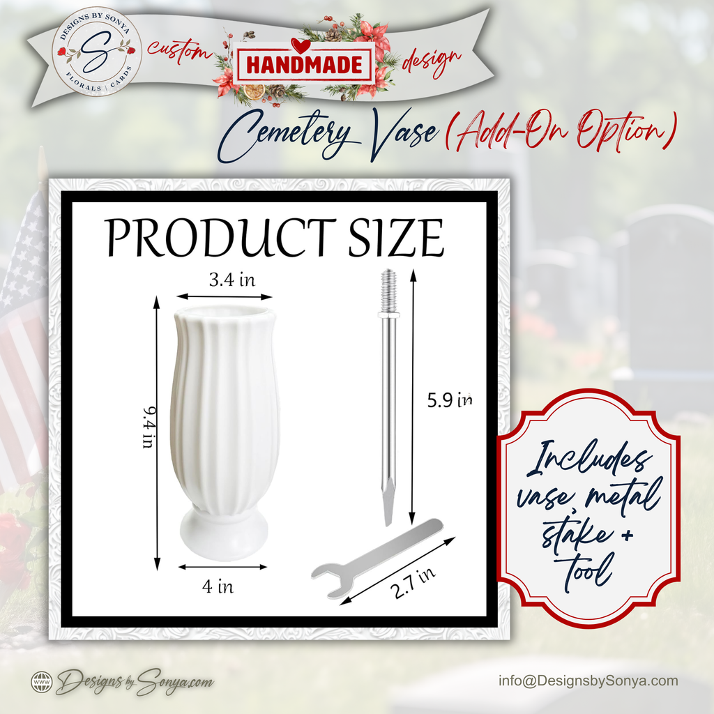 White Cemetery Vase Add-On with Ground Stake – Graveside Memorial Flower Holder for Headstones Without a Vase – Outdoor Tribute Display