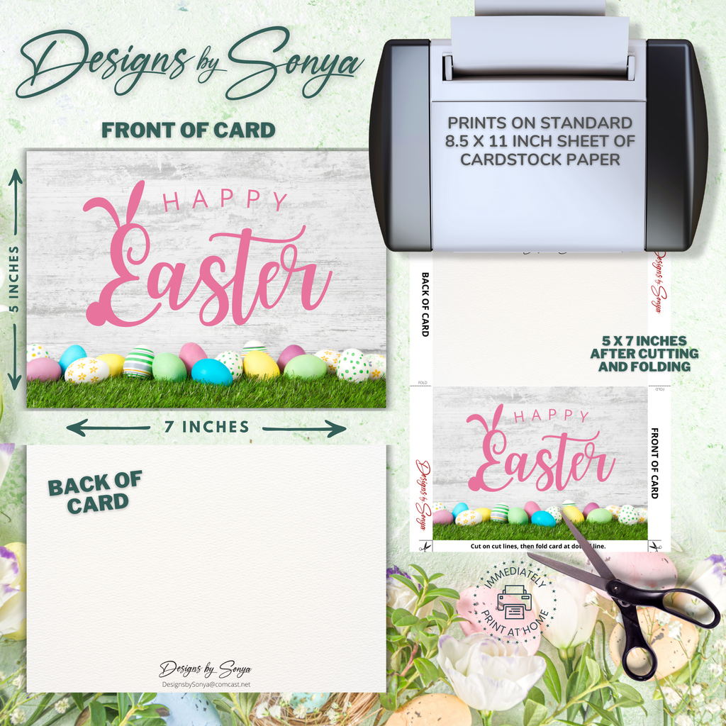 Happy Easter Egg Frame | Custom Designed | 5 x 7 Printable Greeting Card | Matching Envelope Included | Instant Download | Print from Home