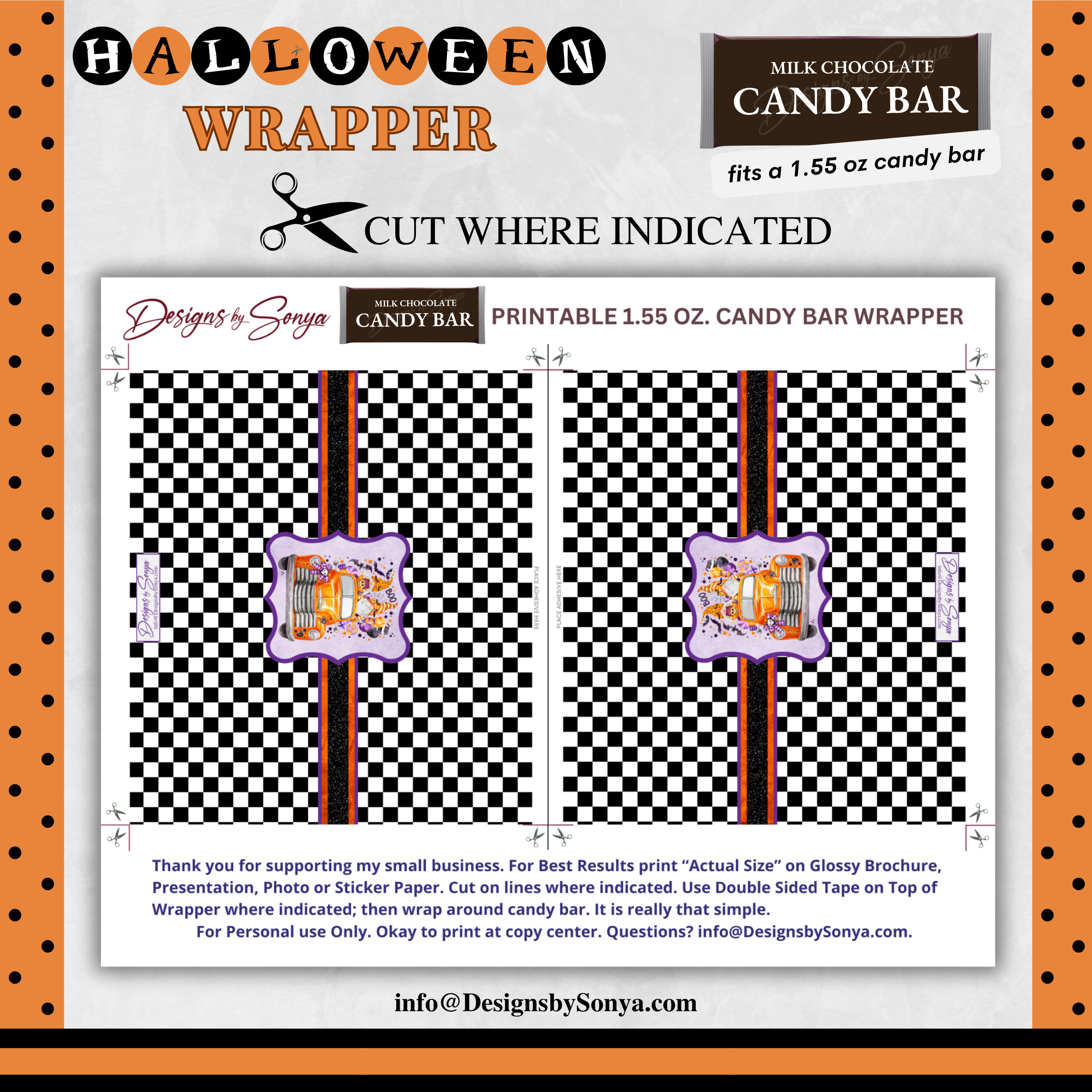 Custom Halloween Digital Candy Bar Wrapper | Printable Candy Bar Covers | Instant Download for Trick-or-Treat Party Favors | Fits 1.55 oz Hershey's Chocolate Bar