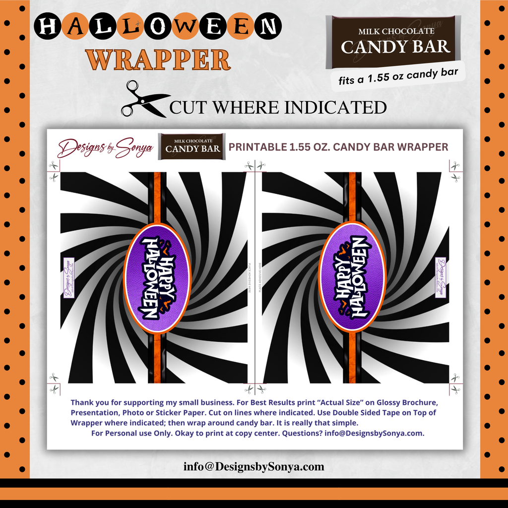 Custom Halloween Digital Candy Bar Wrapper | Printable Candy Bar Covers | Instant Download for Trick-or-Treat Party Favors | Fits 1.55 oz Hershey's Chocolate Bar