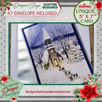 Handmade Christmas Card with Snowy Church Scene & Religious Message – Elegant Winter Holiday Greeting with Silver-Lined Envelope