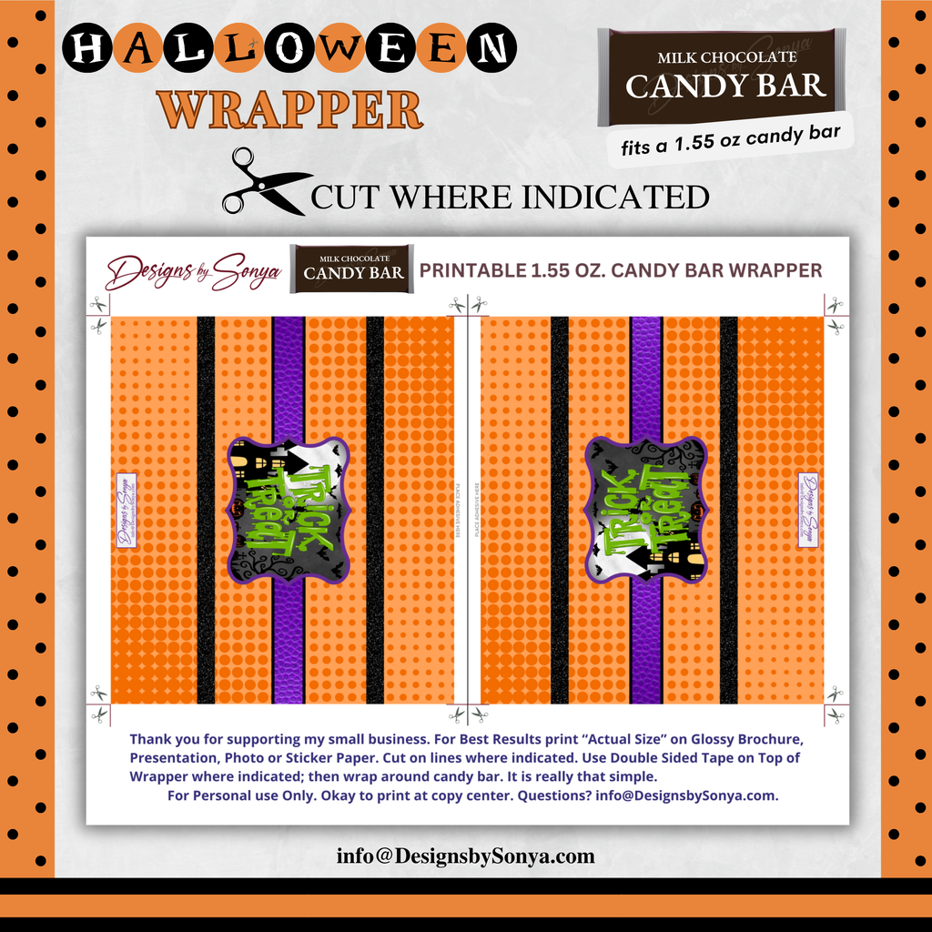Custom Halloween Digital Candy Bar Wrapper | Printable Candy Bar Covers | Instant Download for Trick-or-Treat Party Favors | Fits 1.55 oz Hershey's Chocolate Bar