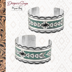 Mesa Heritage Etched Metal Cuff Southwestern Tribal Bracelet | Silver, Turquoise and Black | Myra Bags | S-8280