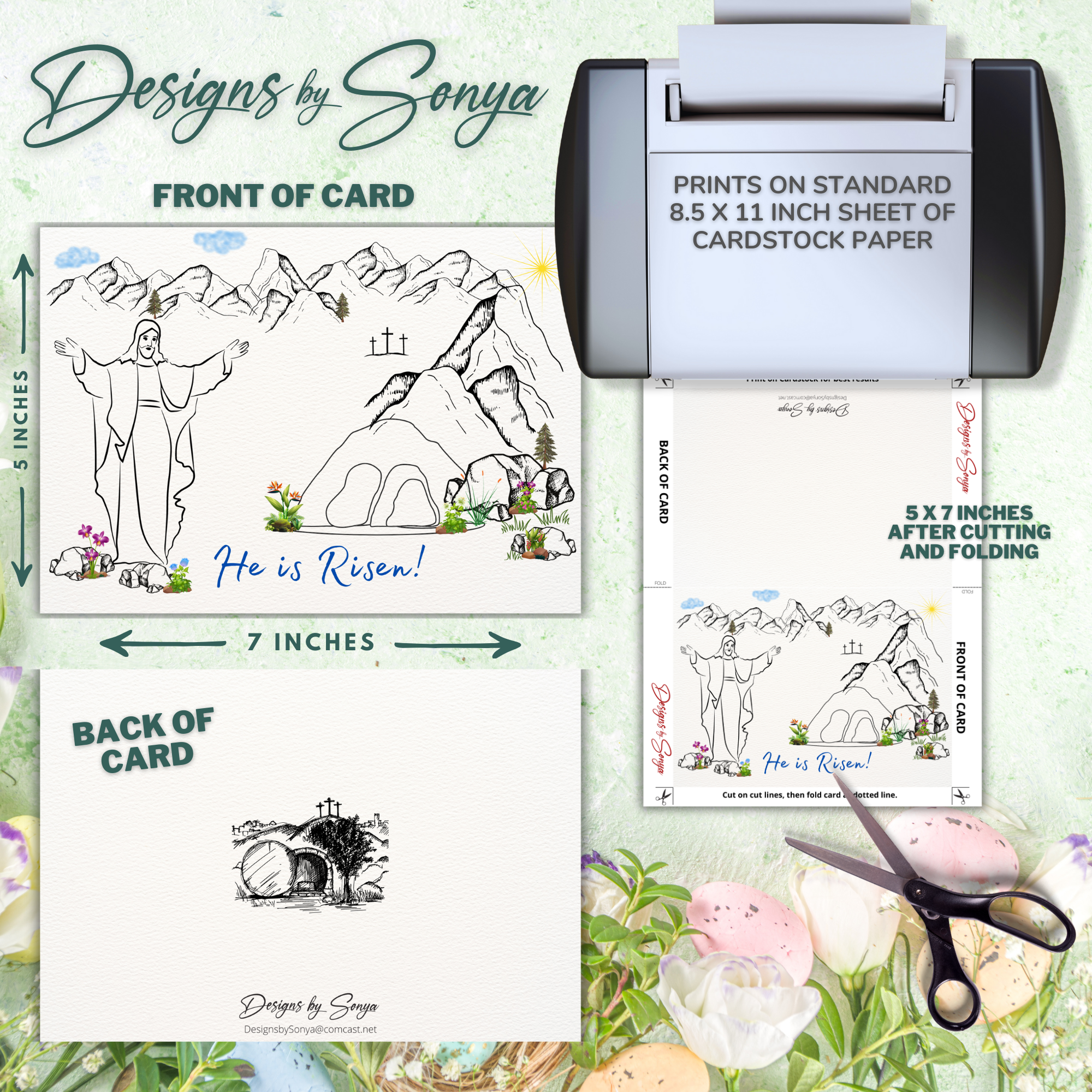 Custom 5 x 7 Printable He is Risen Easter DIY Kid Coloring Greeting Card w/Envelope - Classroom Activity - Instant Download - Print at Home