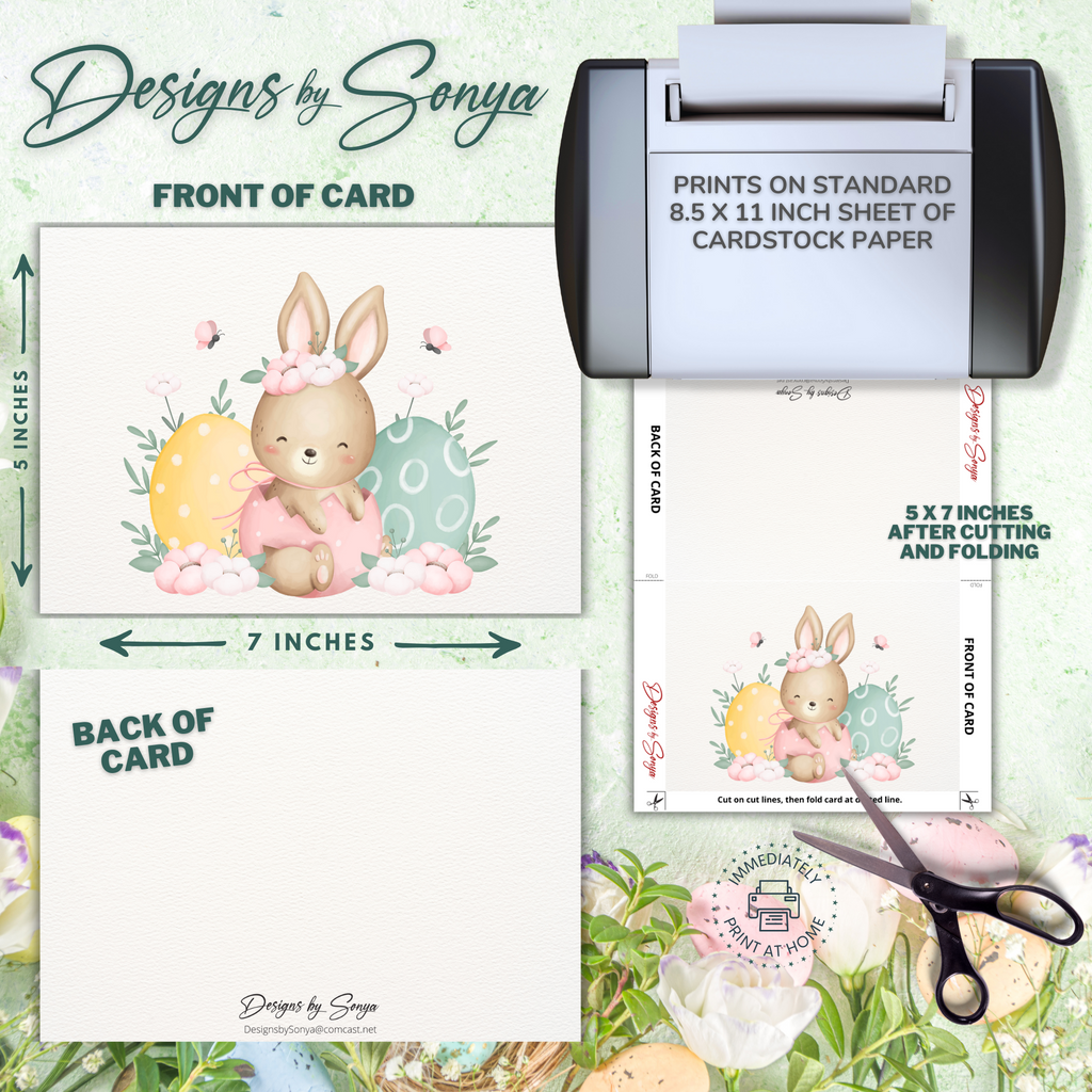 Cute Baby Easter Bunny | Custom Designed | 5 x 7 Printable Greeting Card | Matching Envelope Included | Instant Download | Print from Home