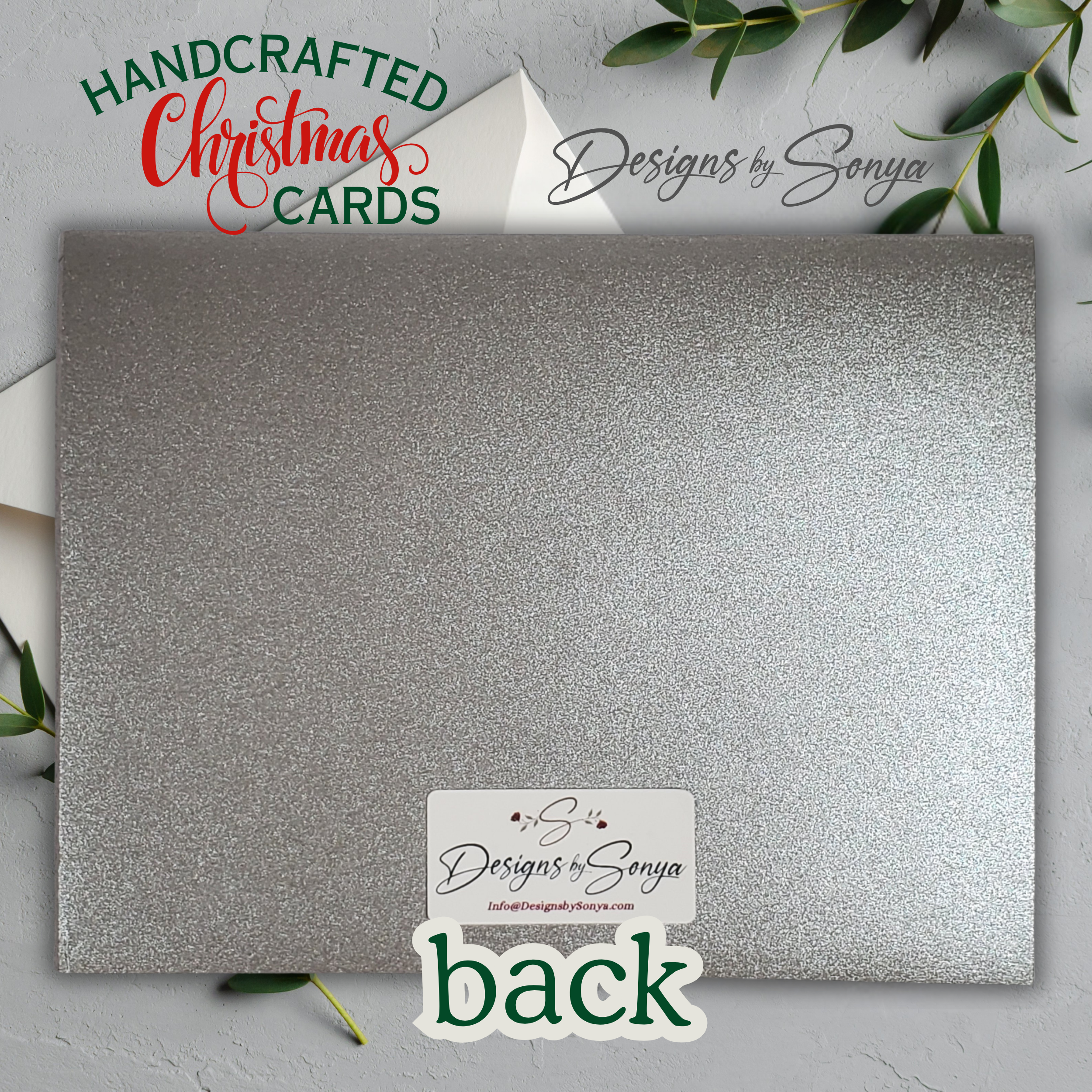 Silver Glitter Merry Christmas Card – Handmade A2 Holiday Greeting with Laser-Cut Ornaments & Printed Message