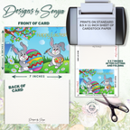 Custom Designed Printable Happy Easter Greeting Card & Envelope for Kids | DIY Digital Download | Holiday Greetings Playful Bunnies Decorating Vibrant Eggs