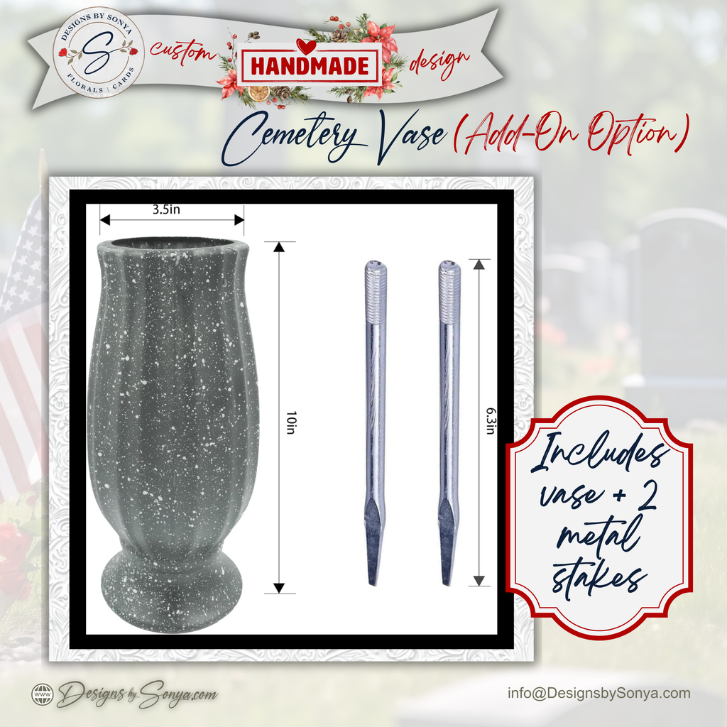 Gray Cemetery Vase with Dual Metal Stakes – Weather-Ready Graveside Flower Holder – Stable Weighted Design for Memorials & Headstones (Add-On Option)