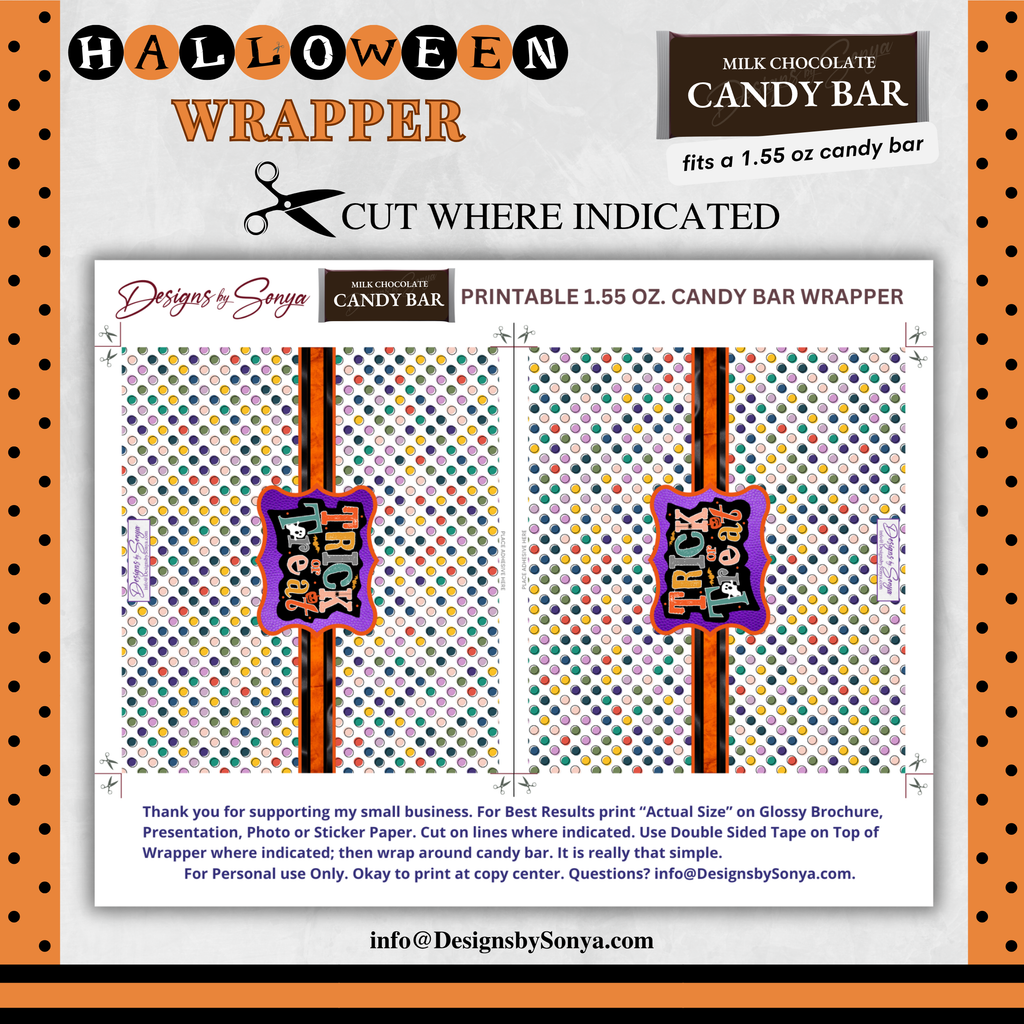 Custom Halloween Digital Candy Bar Wrapper | Printable Candy Bar Covers | Instant Download for Trick-or-Treat Party Favors | Fits 1.55 oz Hershey's Chocolate Bar