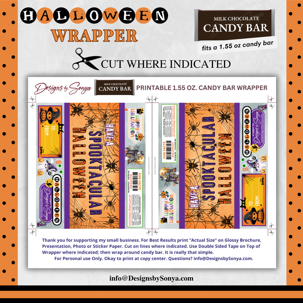Custom Halloween Digital Candy Bar Wrapper | Printable Candy Bar Covers | Instant Download for Trick-or-Treat Party Favors | Fits 1.55 oz Hershey's Chocolate Bar