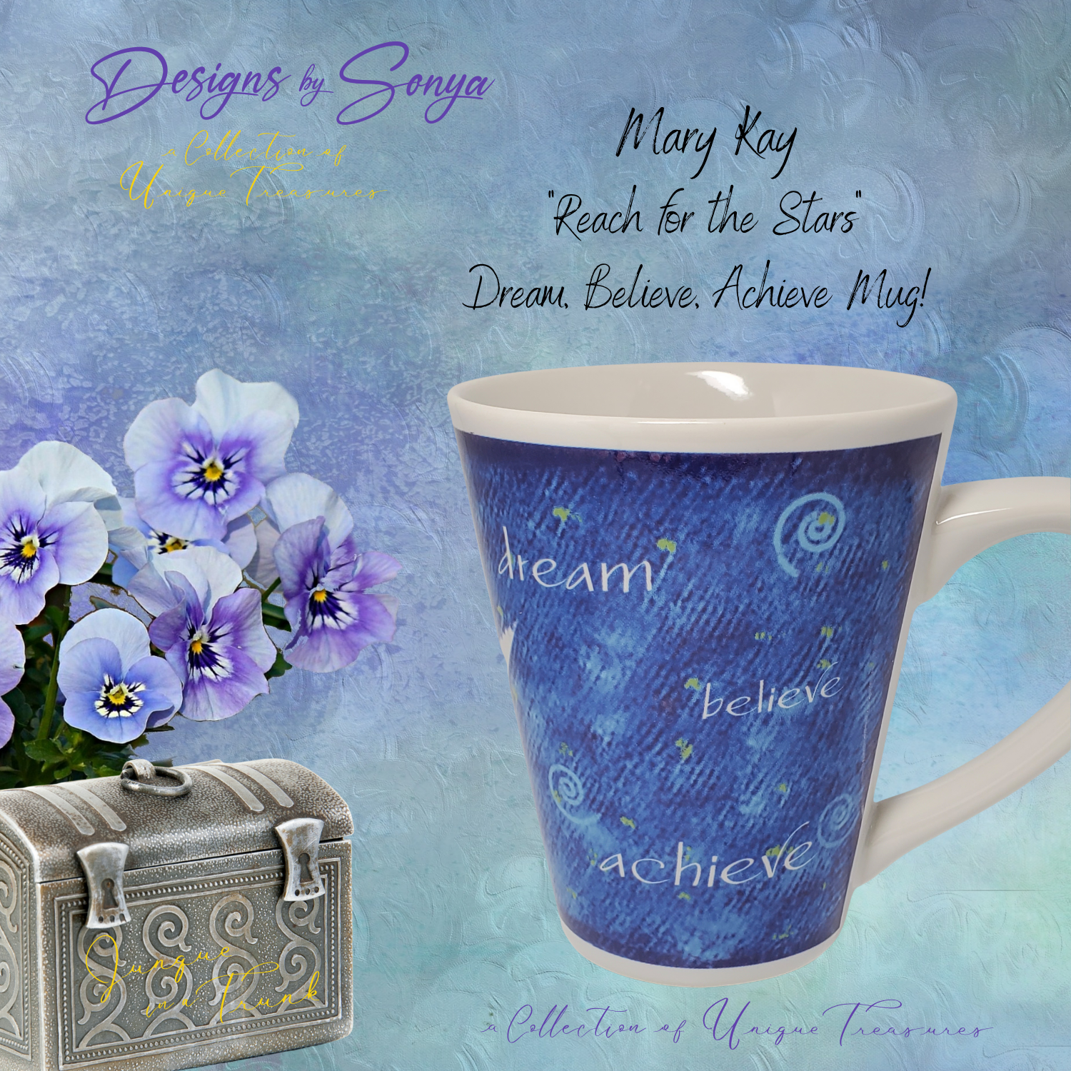 Vintage Mary Kay "Reach for the Stars" Dream, Believe, Achieve 14 oz. Mug - New in Box - Discontinued