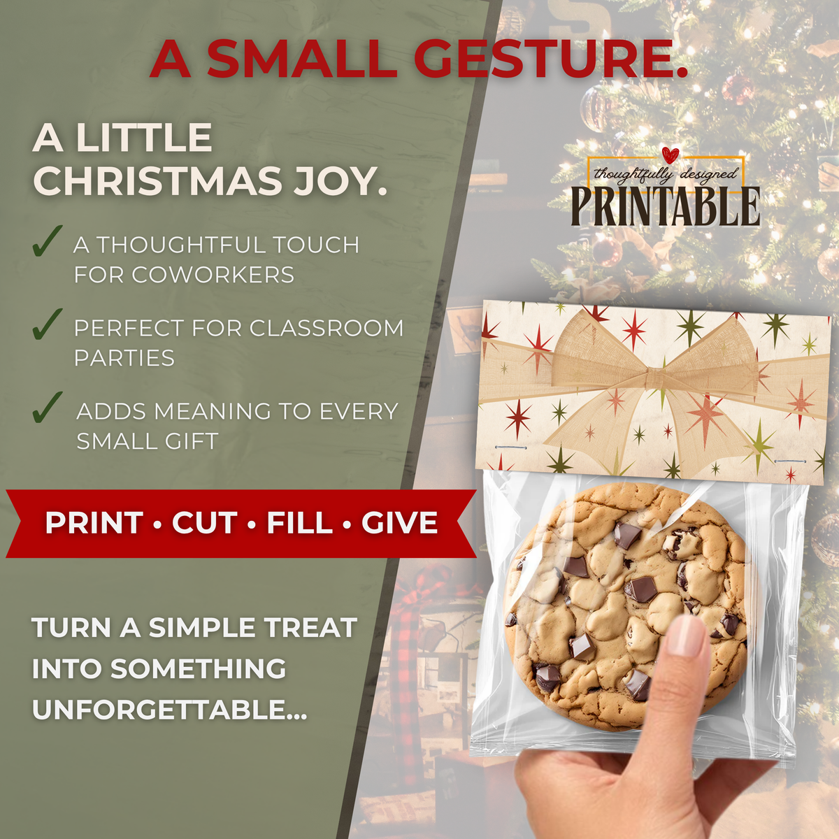 Printable Christmas Treat Bag Topper Collection | 4 Vintage Holiday Designs | Candy Bag Toppers for Classroom Parties & Christmas Gifts | 4" x 2" PDF