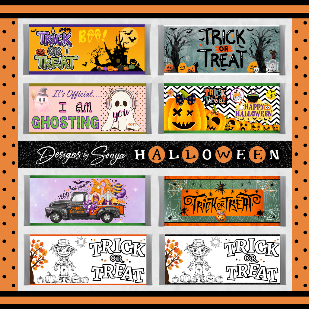Halloween Gnomes & Spooky Truck Wrapper | Instant Download for Party Favors | Printable Fits 1.55 oz Milk Chocolate Candy Bar