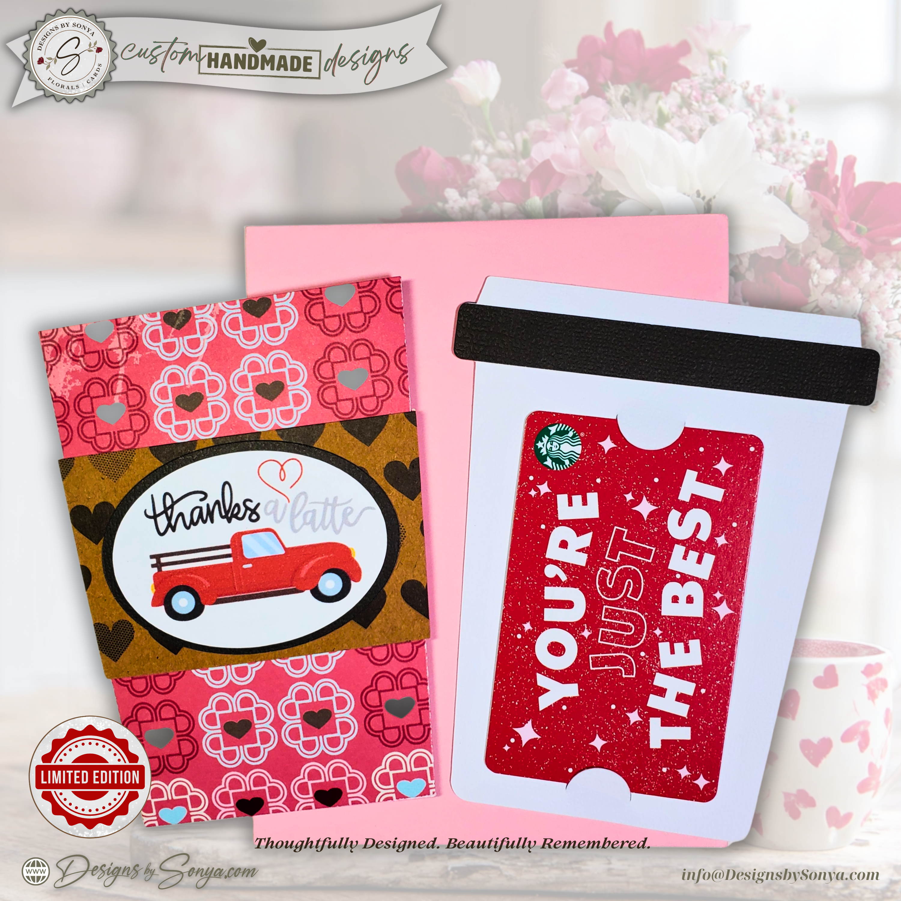 Valentine’s Day Latte Gift Card Holder – Thanks a Latte Coffee Cup Gift Card Sleeve with Pull-Out Insert – Teacher Friend Valentine Gift