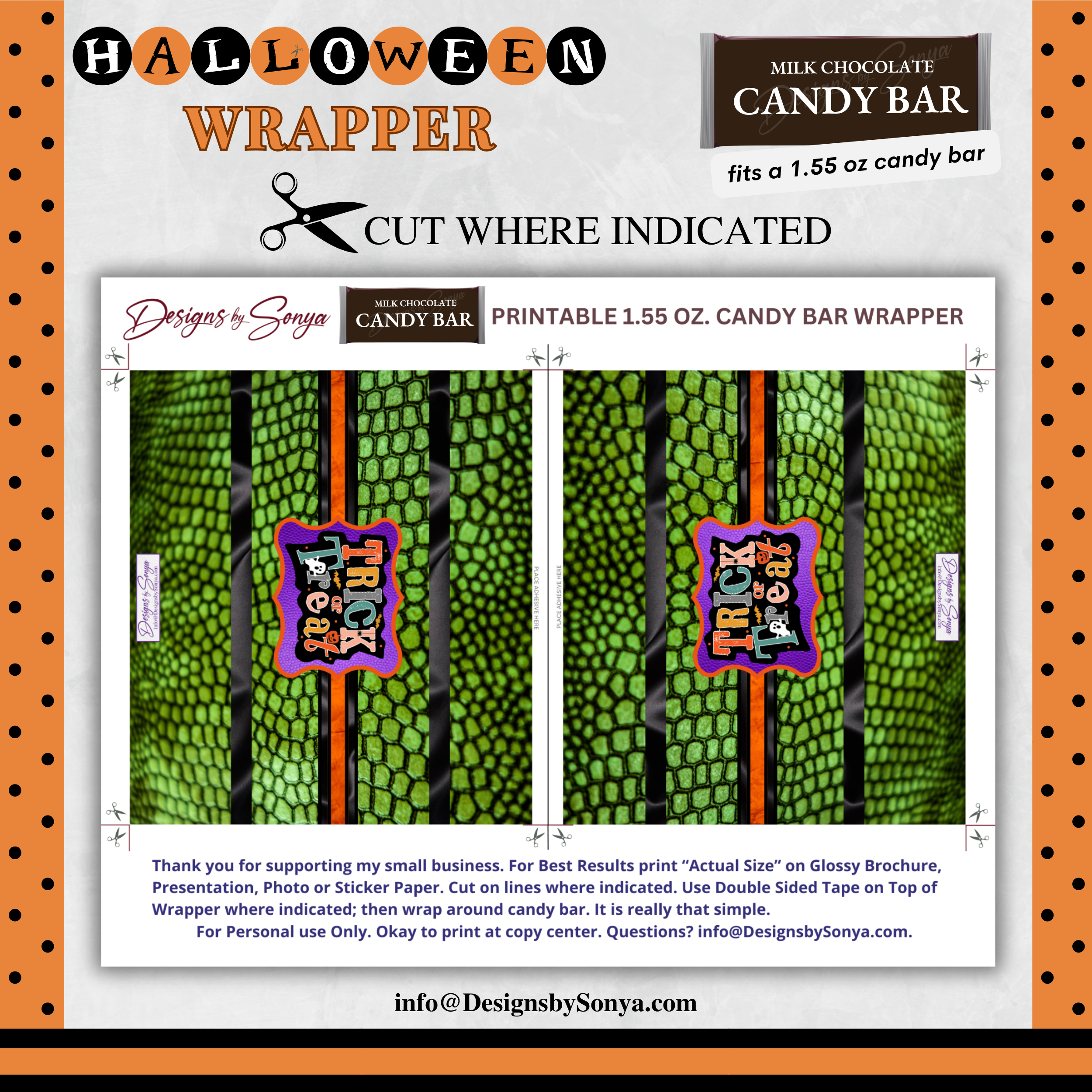 Custom Halloween Digital Candy Bar Wrapper | Printable Candy Bar Covers | Instant Download for Trick-or-Treat Party Favors | Fits 1.55 oz Hershey's Chocolate Bar